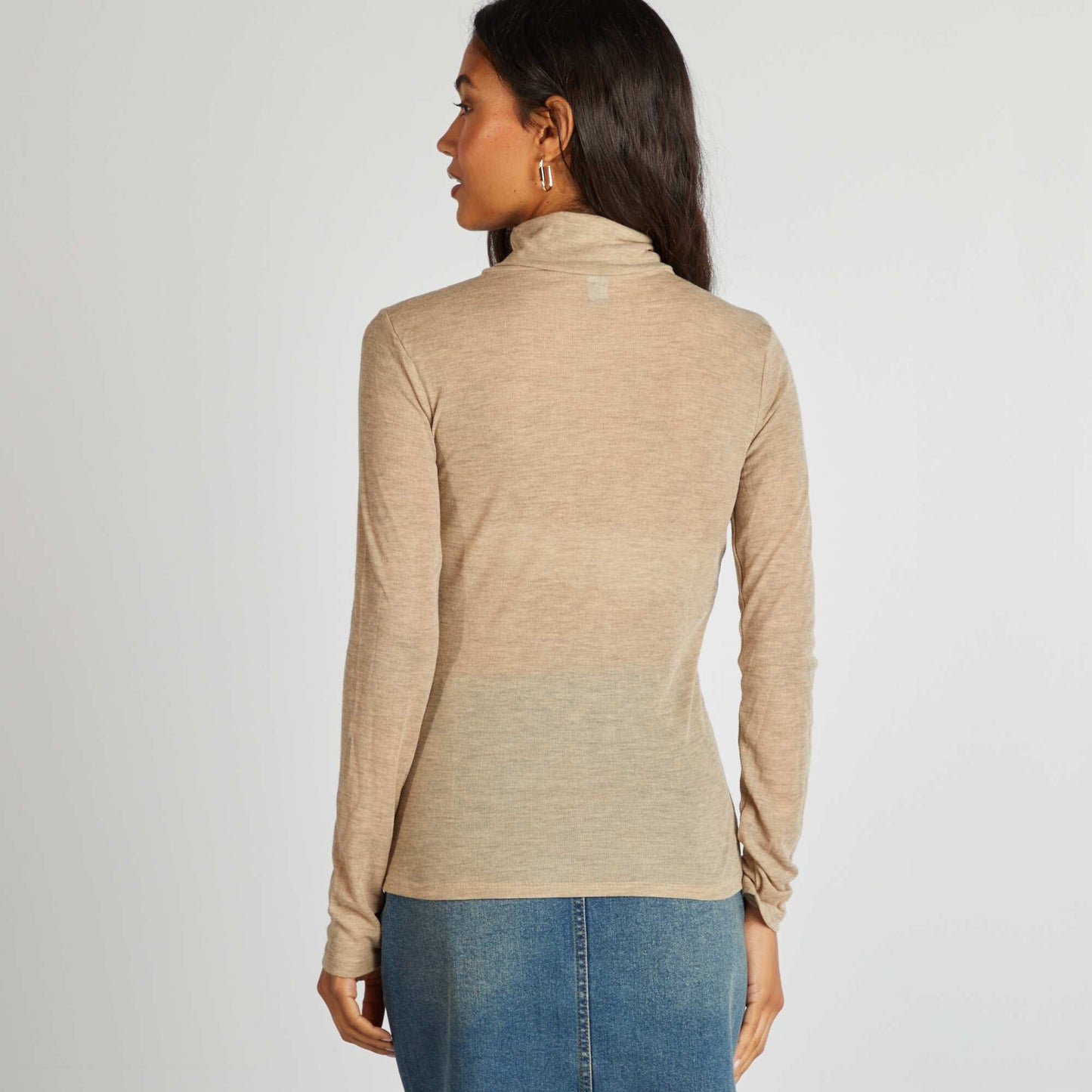 Marl turtleneck T-shirt BEIGE