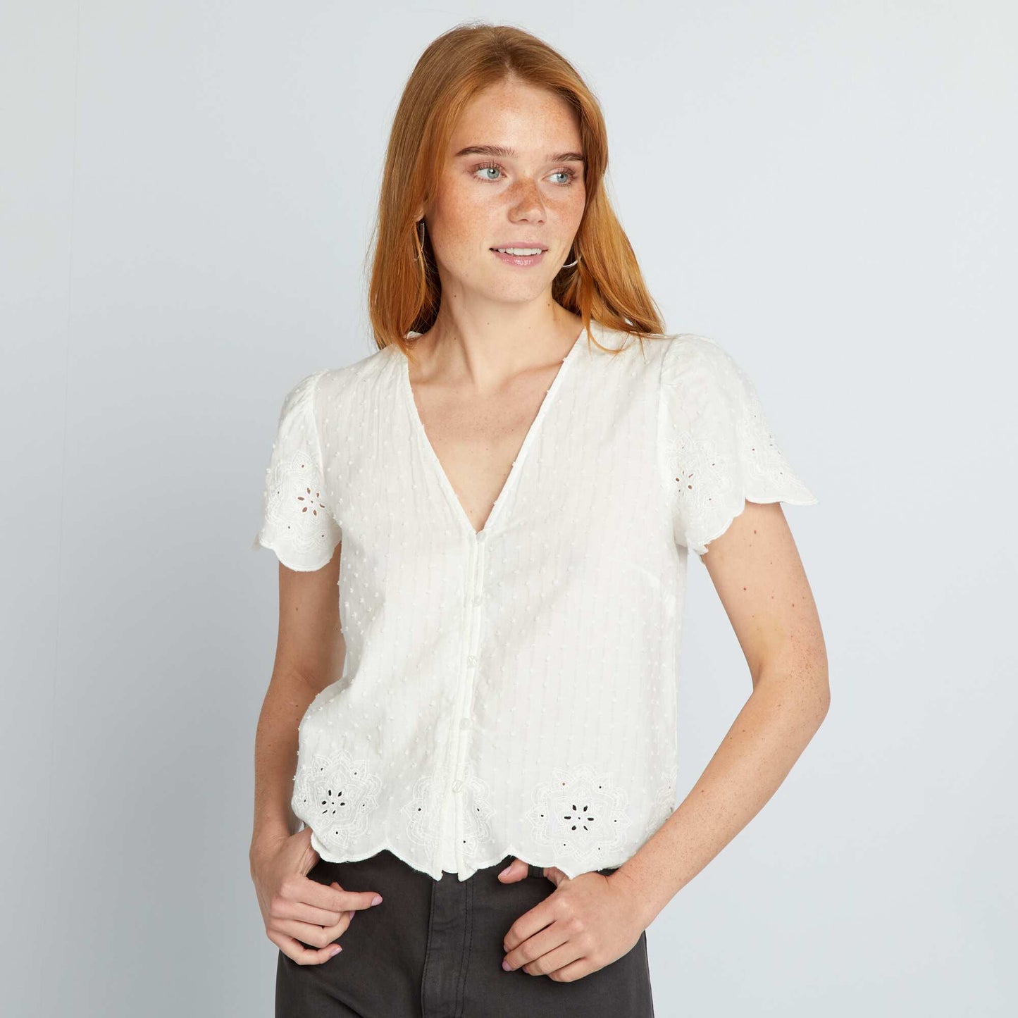 Cropped embroidered blouse WHITE