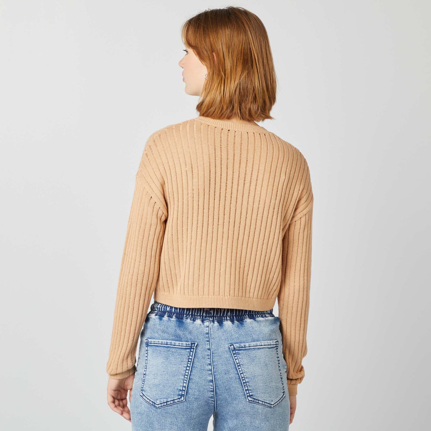 Openwork knit cropped jumper BROWN