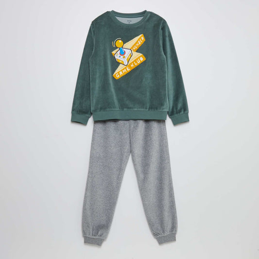 Long velour pyjamas GREEN