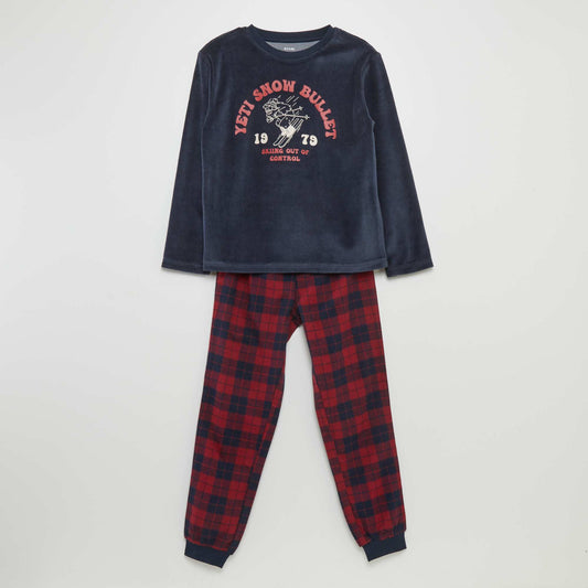 Velour and flannel pyjama set - 2-piece set BLUE