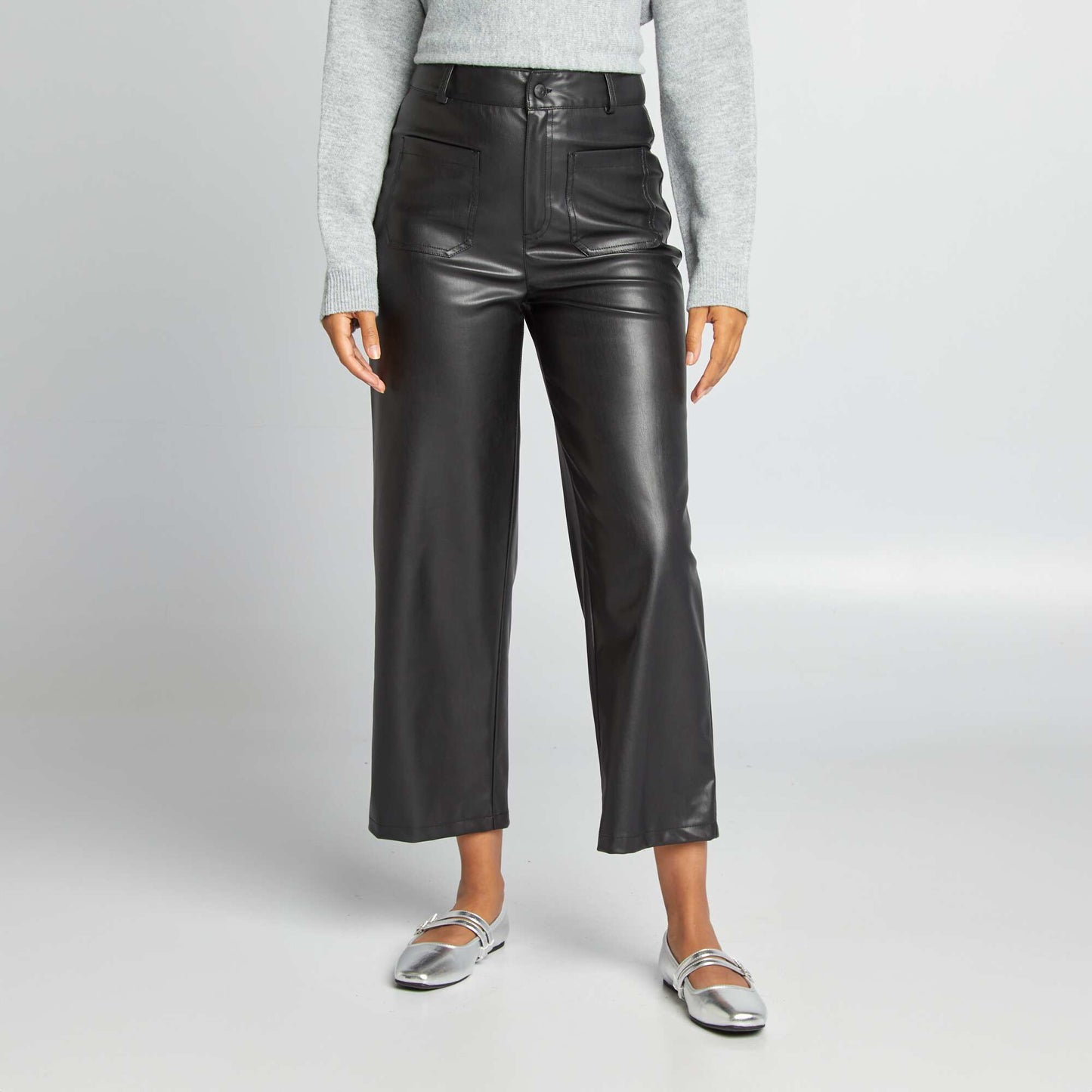 Straight-leg synthetic trousers black