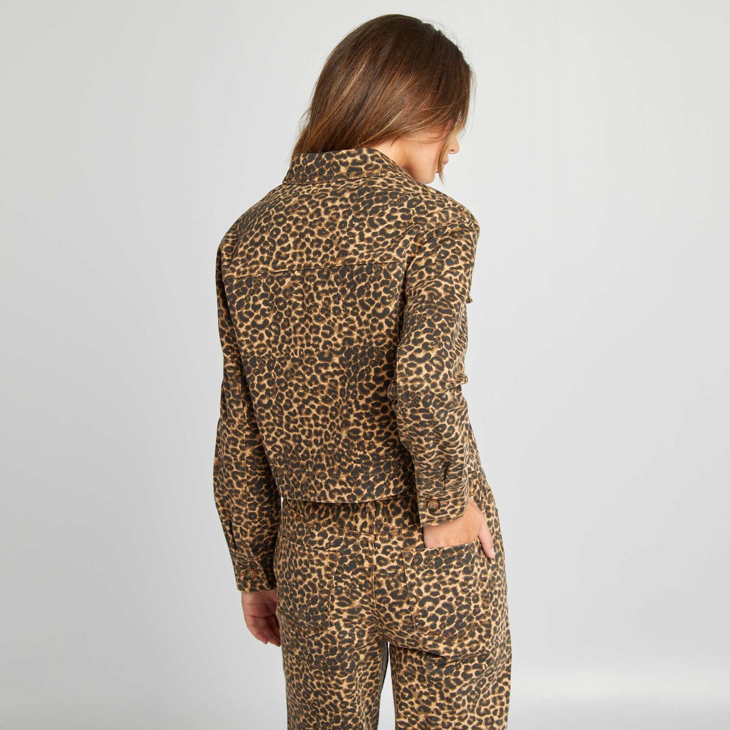 Denim leopard print jacket BEIGE