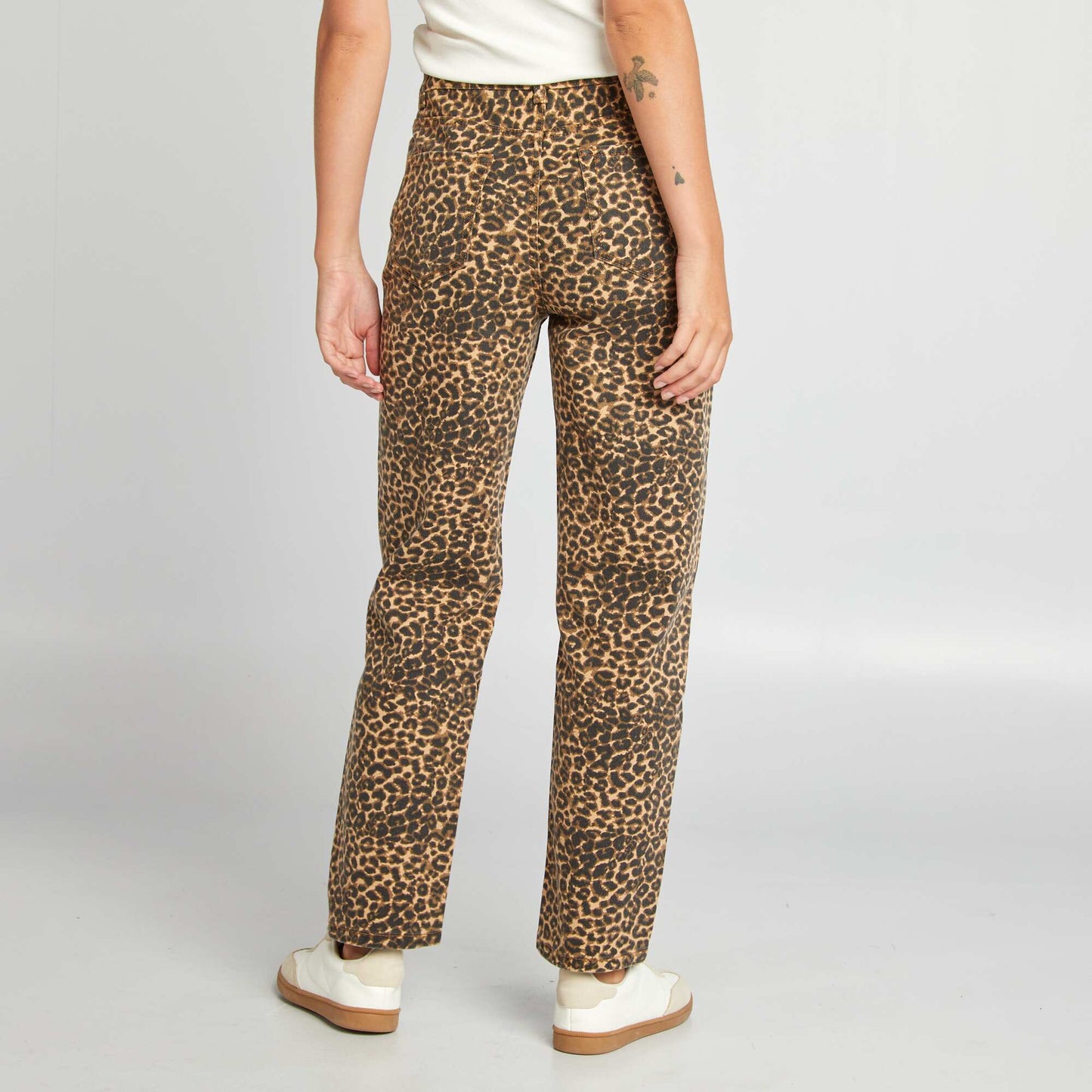 Leopard print straight-leg trousers BEIGE