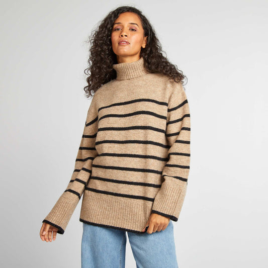 Knit jumper with high neck BEIGE