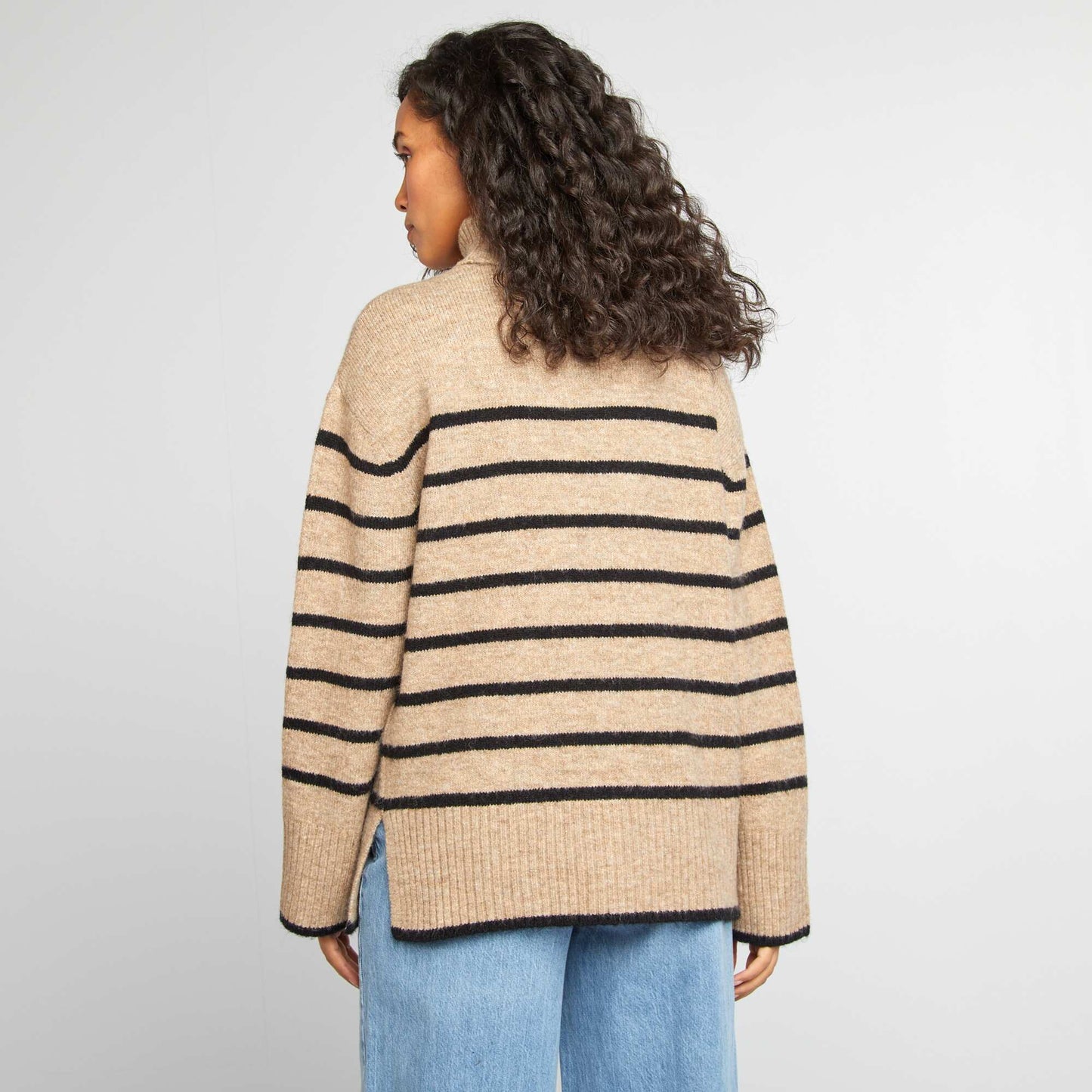 Knit jumper with high neck BEIGE