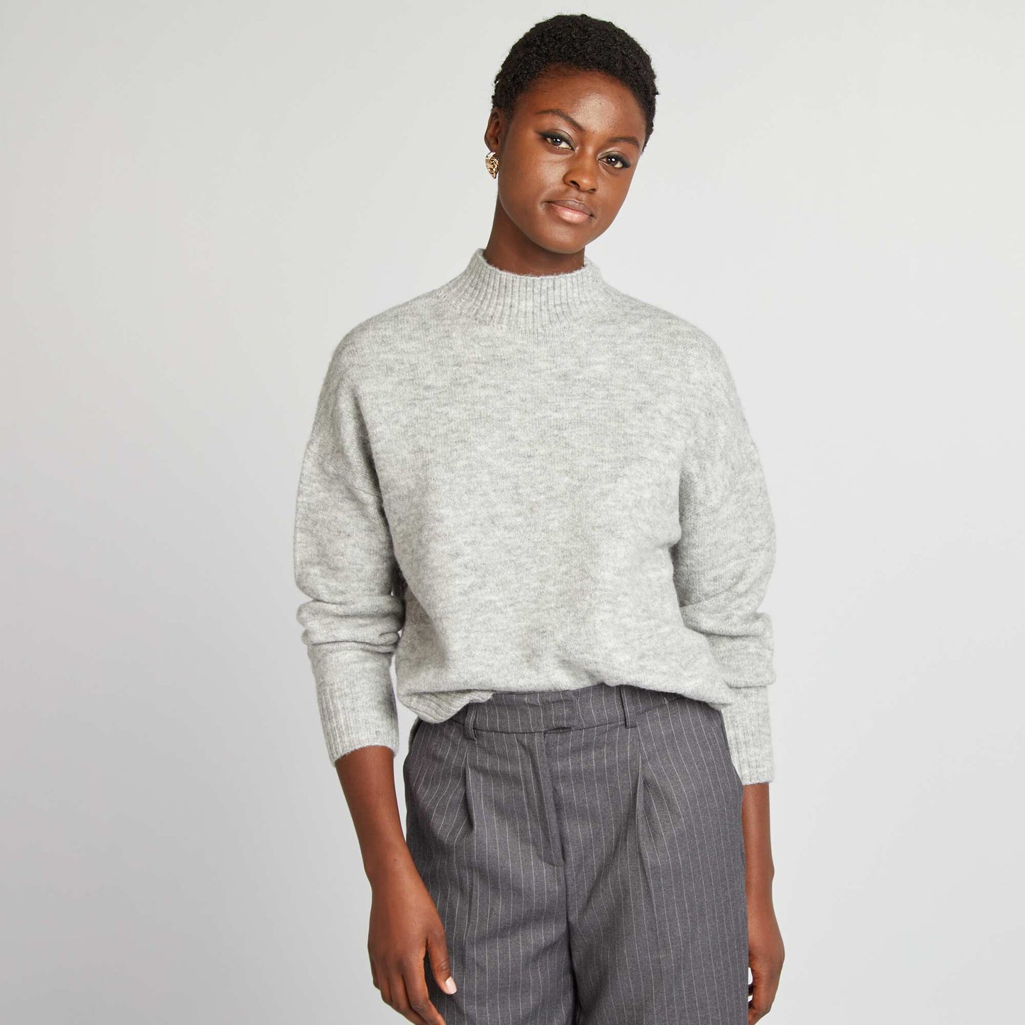 Soft-knit high-neck sweater GREY