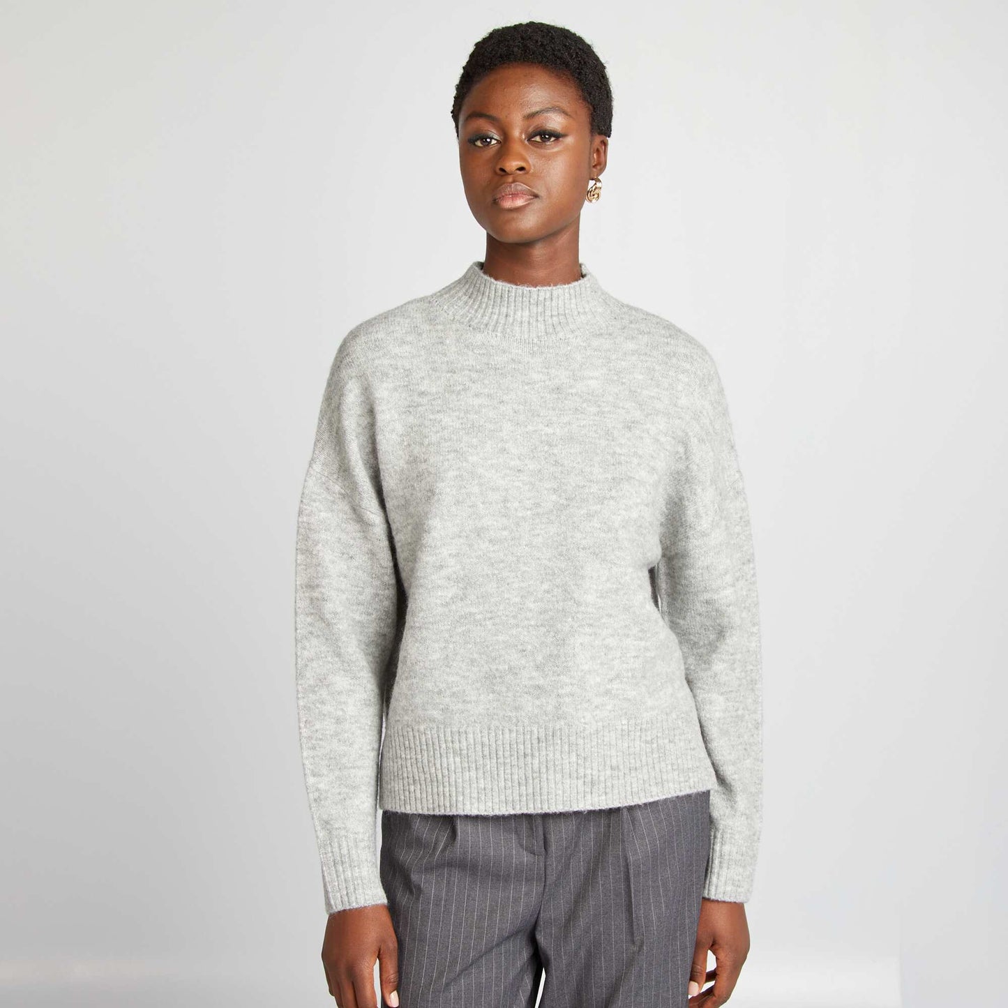 Soft-knit high-neck sweater GREY