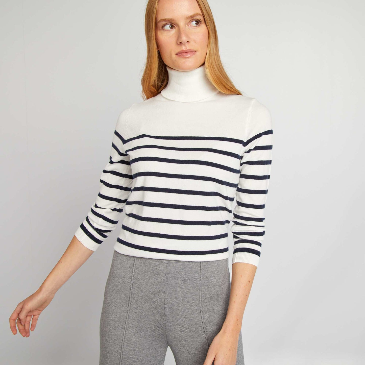 Fine-knit polo neck sweater WHITE