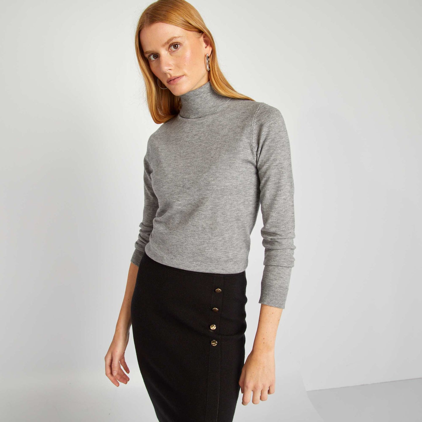 Fine-knit polo neck sweater GREY