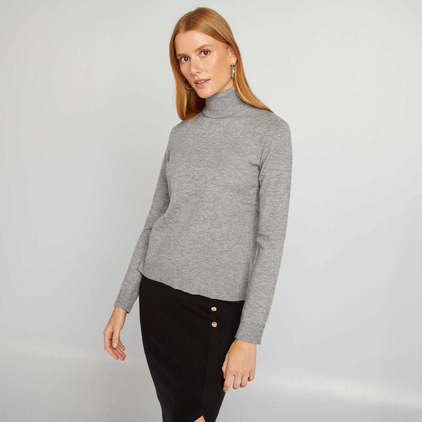 Fine-knit polo neck sweater GREY