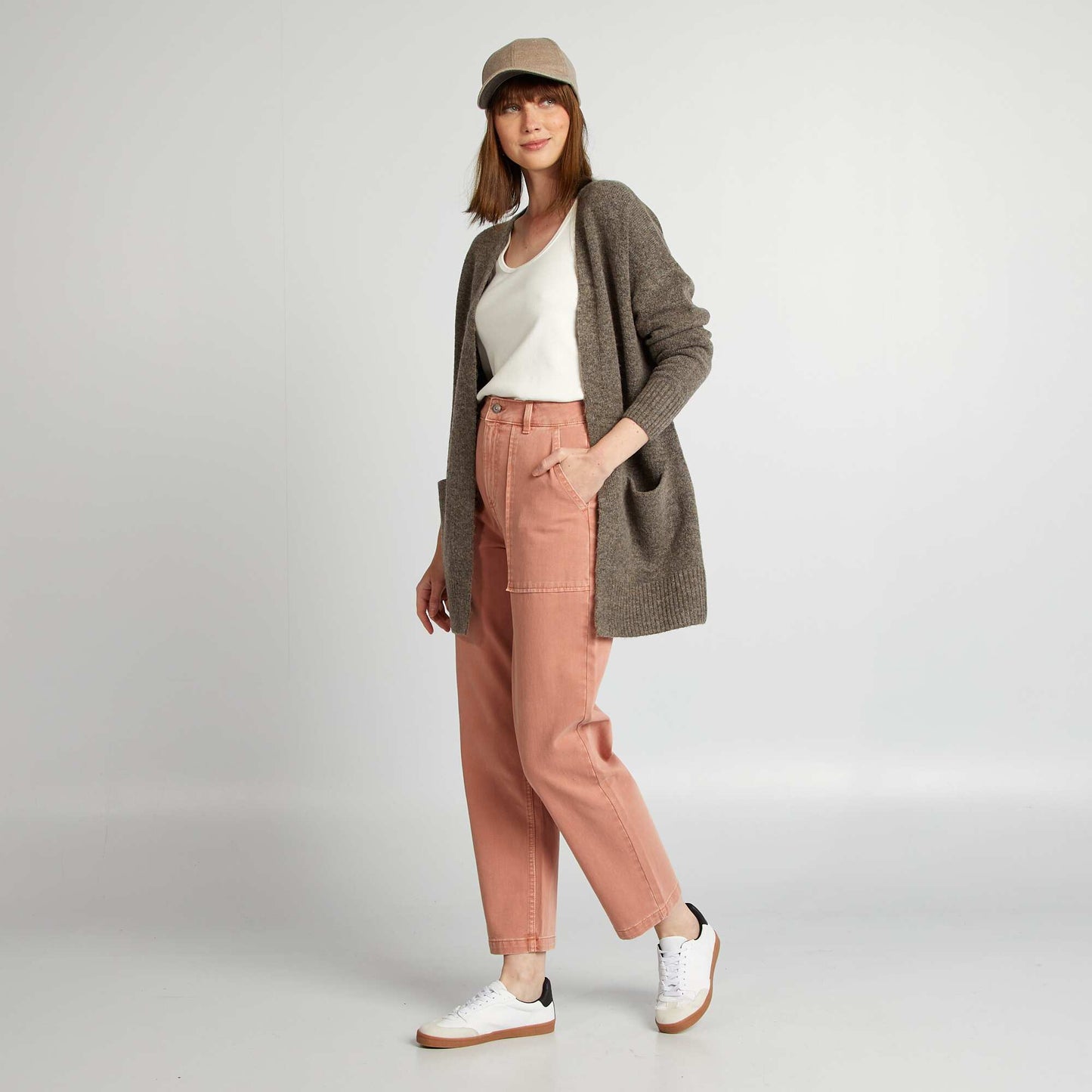 Long cardigan with pockets BROWN