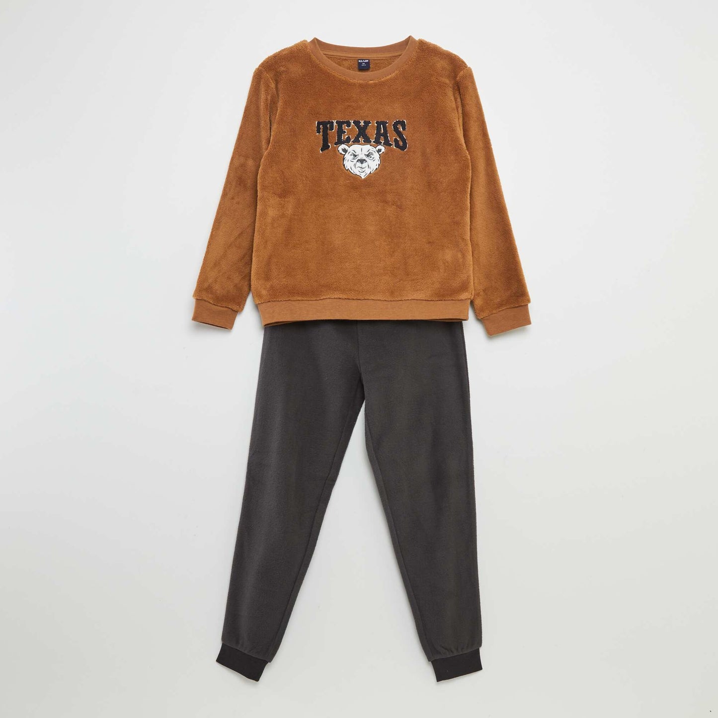 Long fleece pyjamas - 2-piece set BROWN