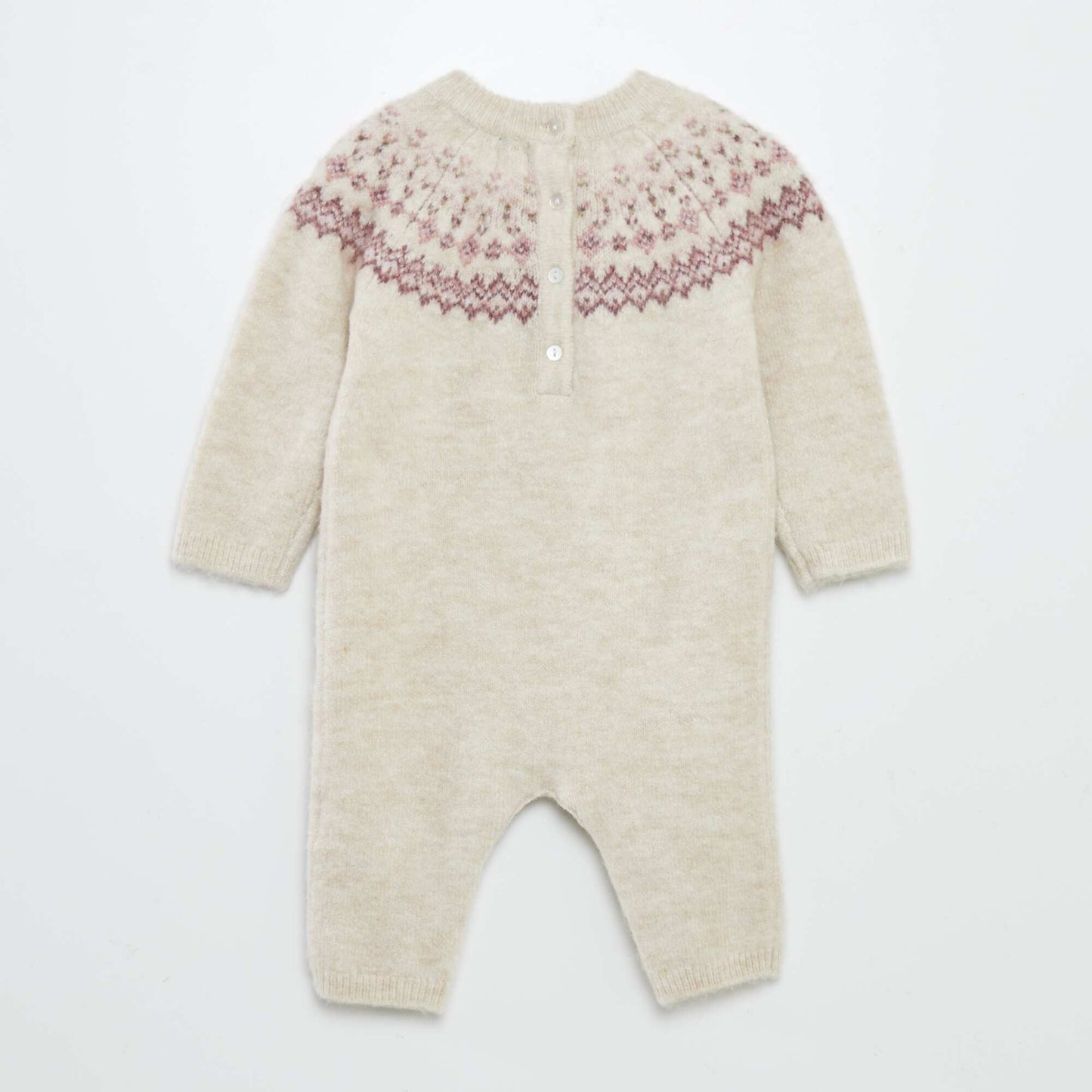 Long jacquard knit onesie BEIGE