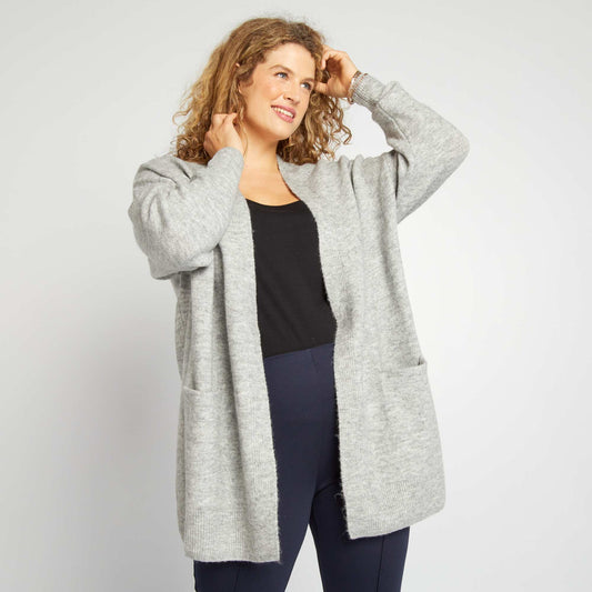 Open wool-blend cardigan GREY