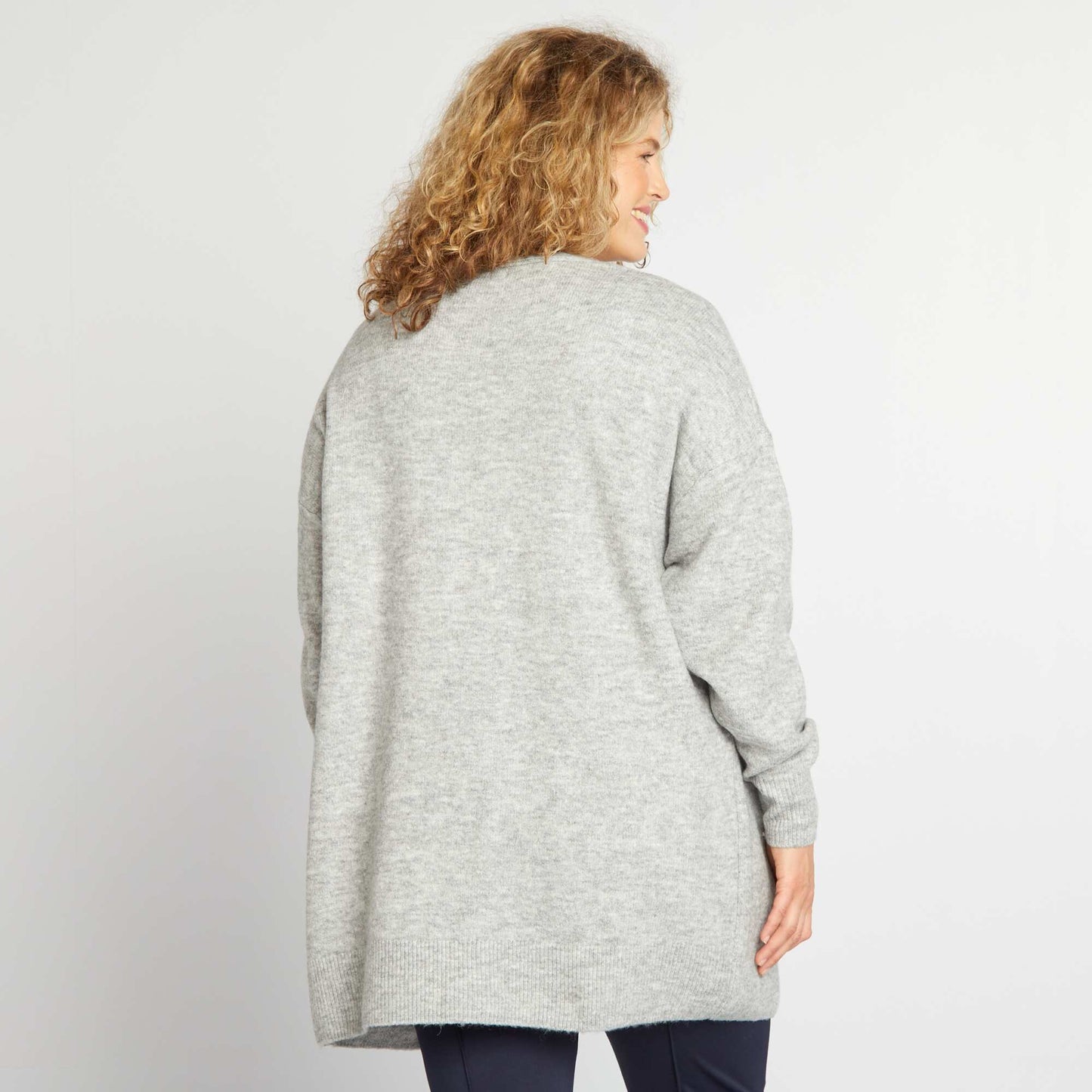 Open wool-blend cardigan GREY