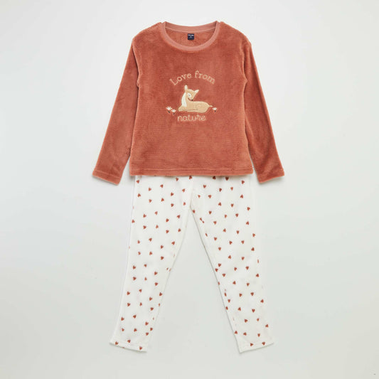 'Penguin' fleece pyjama set - 2-piece set BROWN