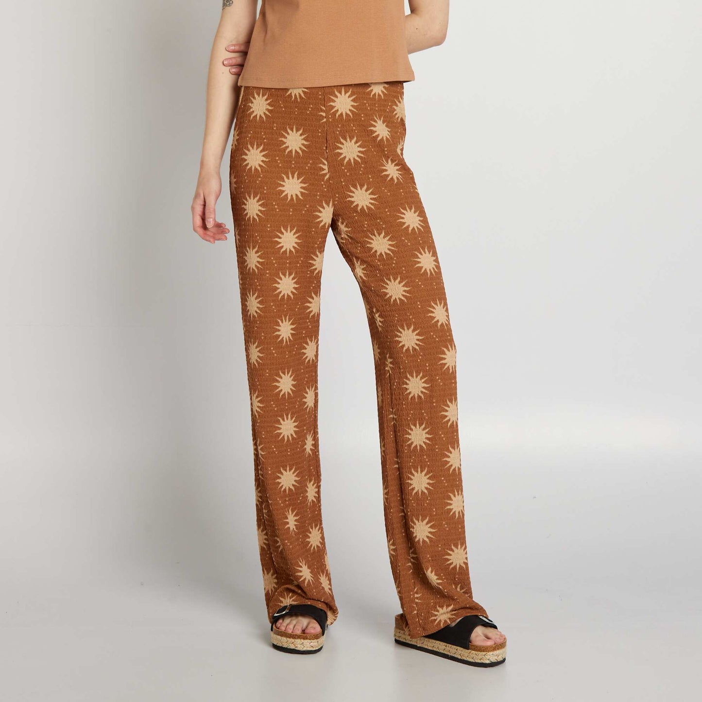 Patterned wide-leg trousers BROWN