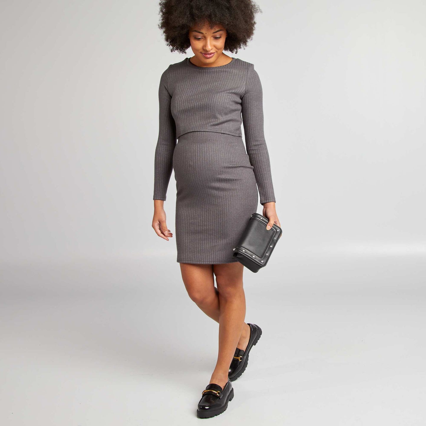 Ribbed nursing dress GREY