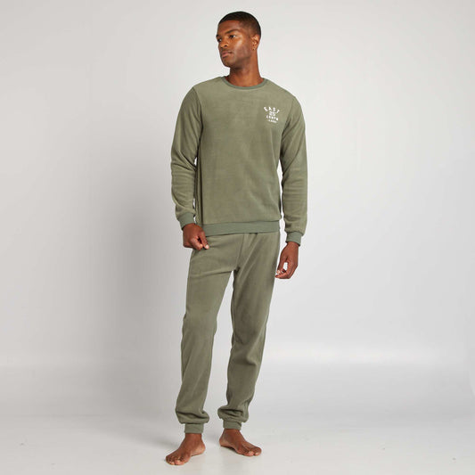 Fleece pyjama T-shirt + bottoms - 2-piece set GREEN