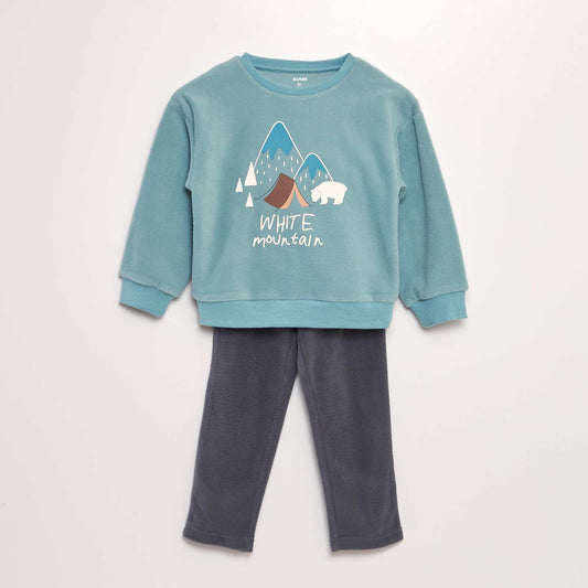 Fleece pyjama set with printed T-shirt + bottoms - 2-piece set BLUE