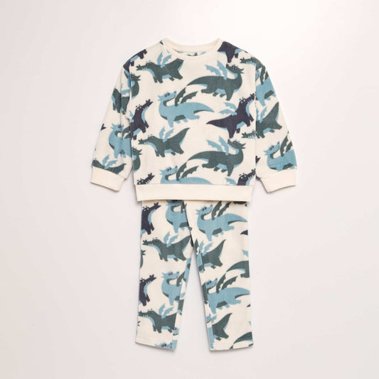 Fleece pyjama set with printed T-shirt + bottoms - 2-piece set WHITE