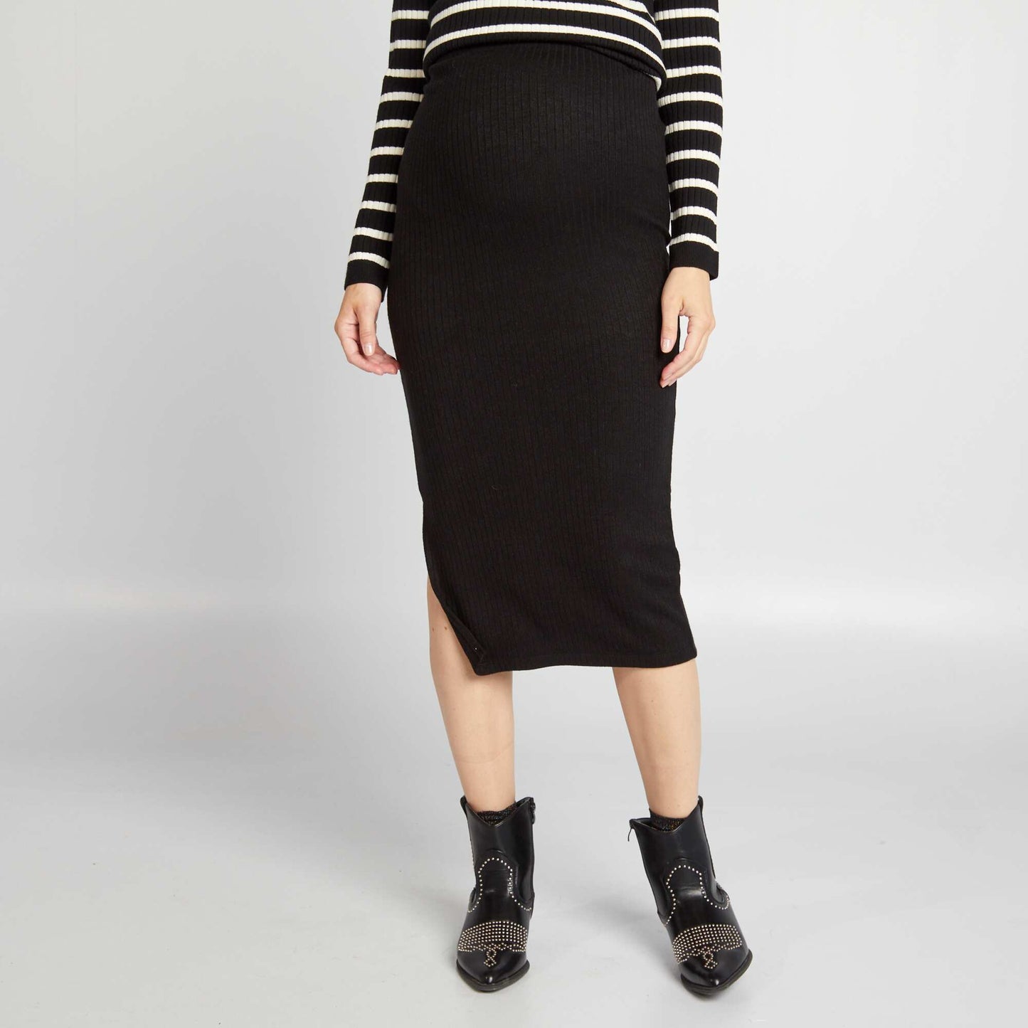 Ribbed maternity skirt black