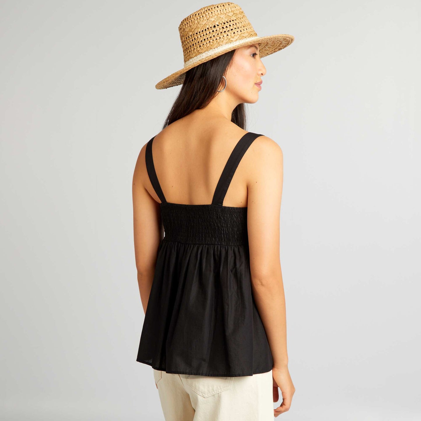 Embroidered strappy top black