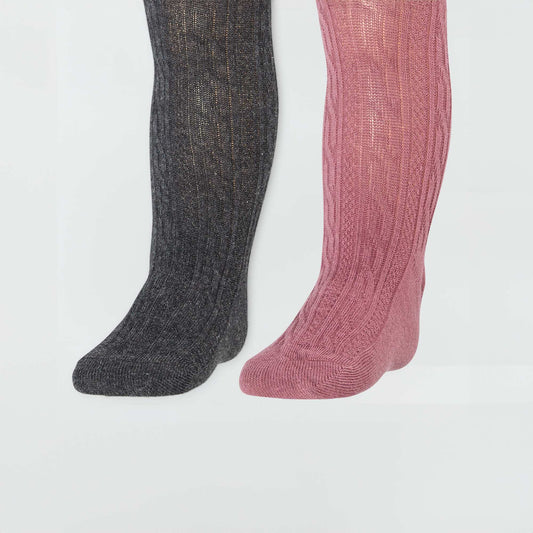 Warm cable knit tights - Pack of 2 GREY