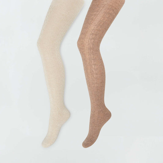 Warm knit tights - Pack of 2 KHAKI