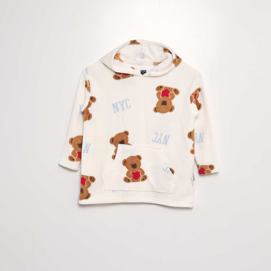 Printed fleece hoodie WHITE