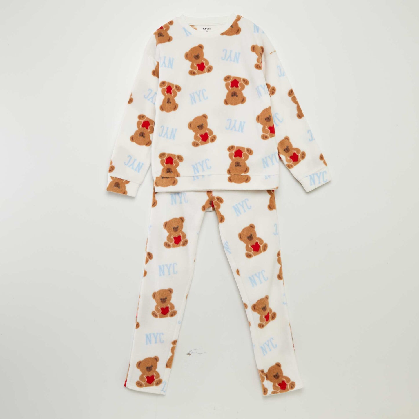 Long fleece pyjamas - 2-piece set WHITE