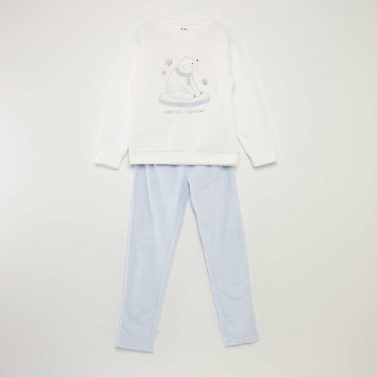 Long fleece pyjamas - 2-piece set WHITE