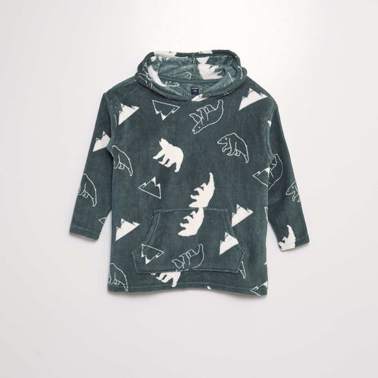 Printed fleece hoodie GREEN