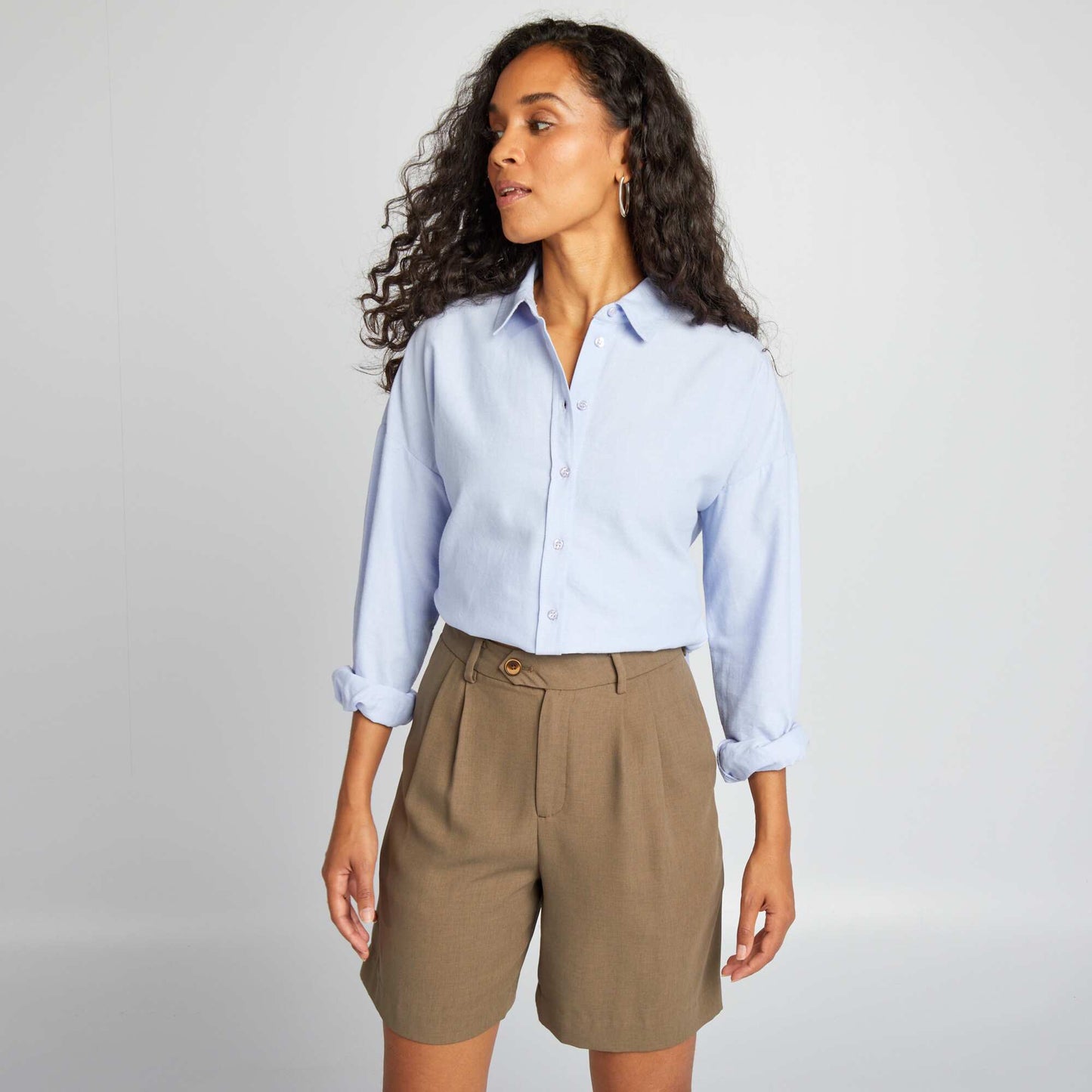 High-waisted pleated Bermuda shorts KHAKI