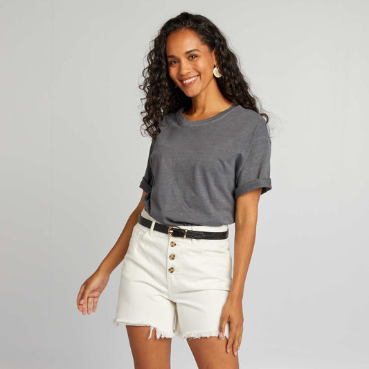 High-waisted shorts with buttons WHITE