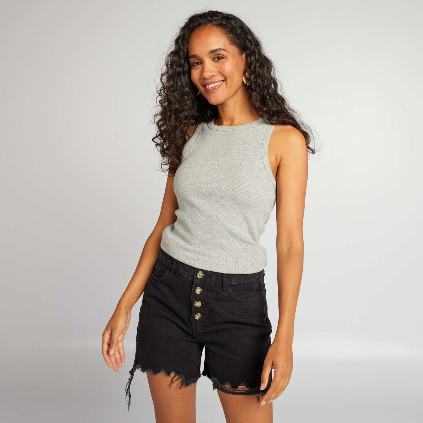 High-waisted shorts with buttons GREY