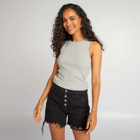 High-waisted shorts with buttons GREY