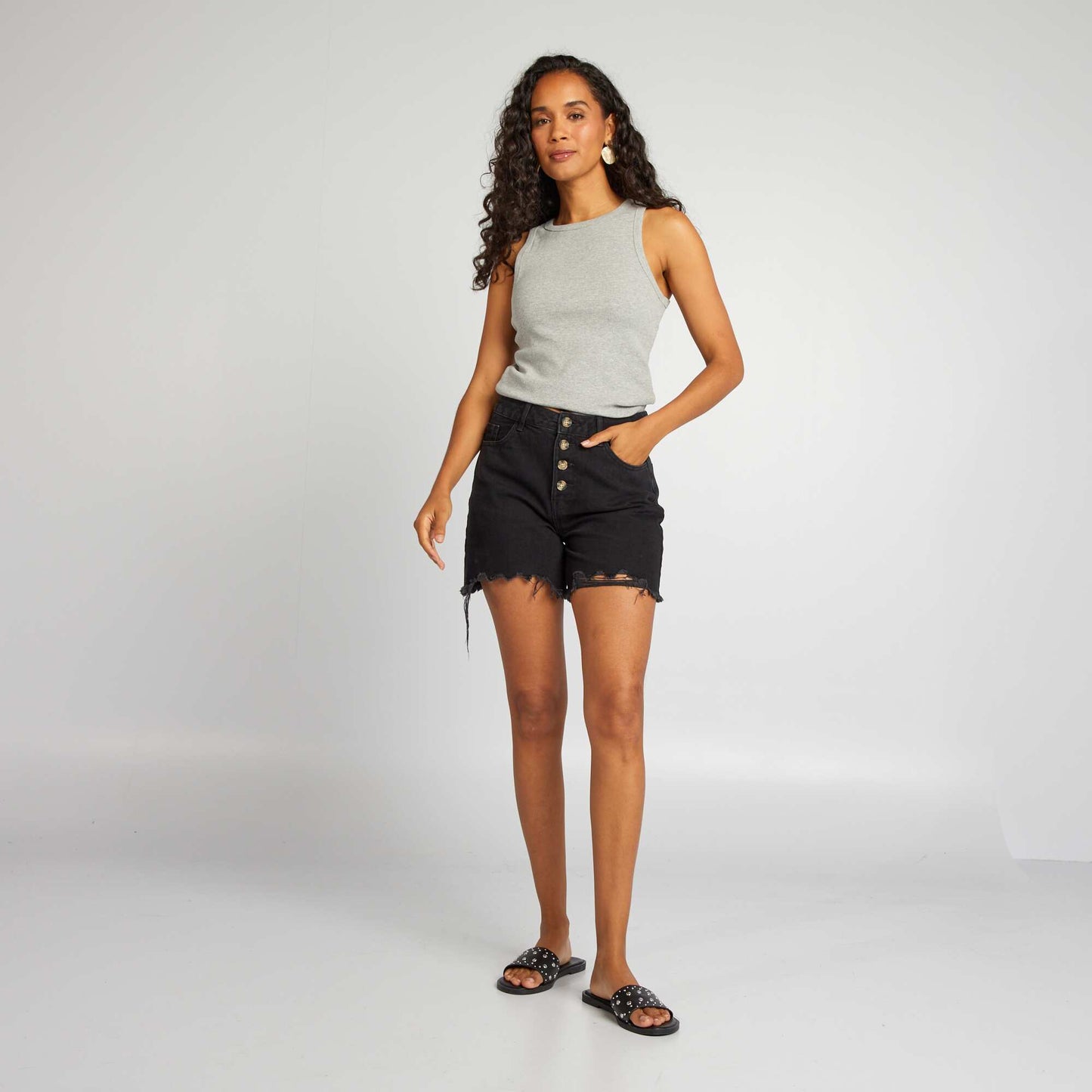 High-waisted shorts with buttons GREY