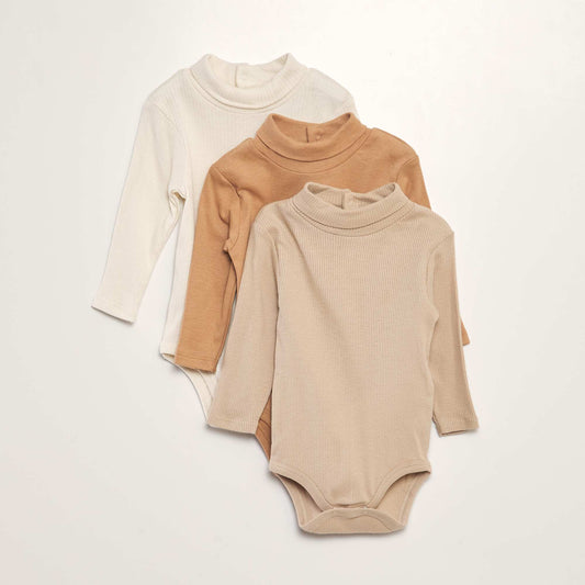 Pack of 3 ribbed bodysuits BEIGE