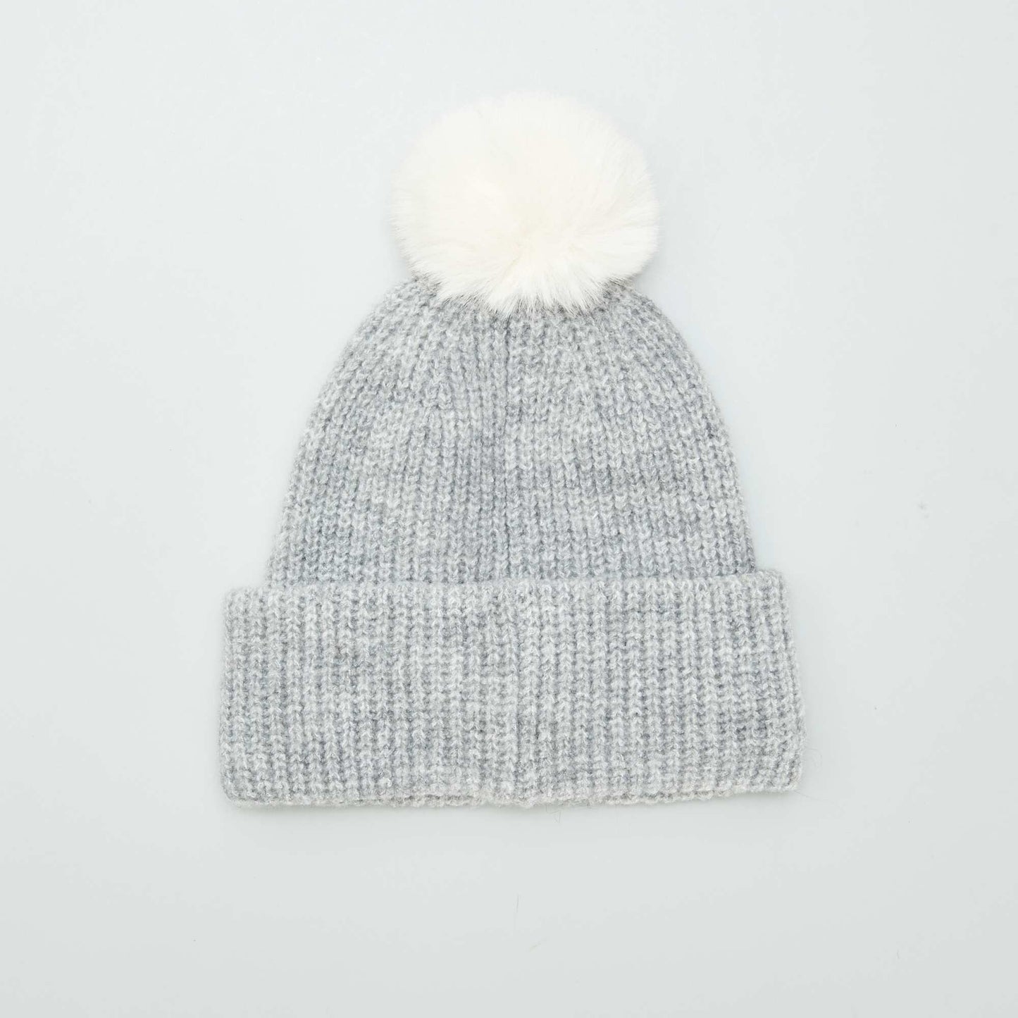 Ribbed knit bobble hat GREY