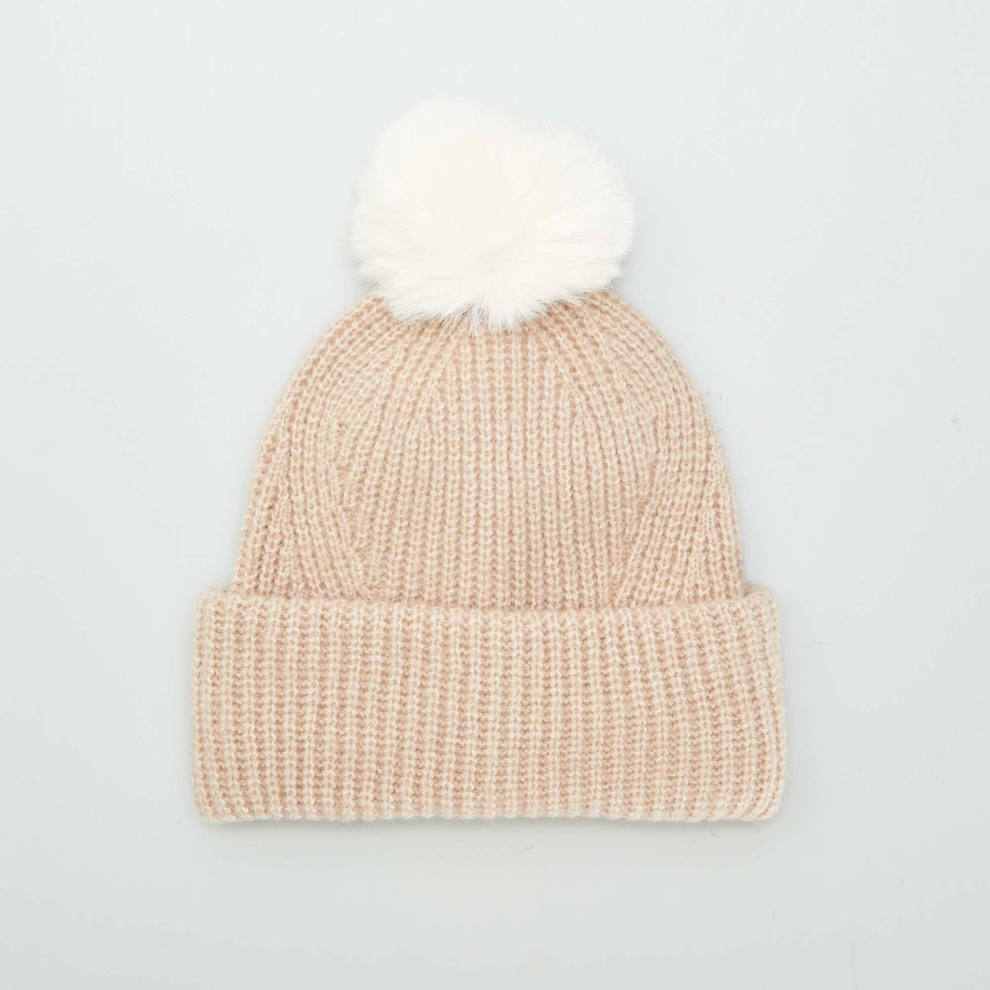 Ribbed knit bobble hat BROWN