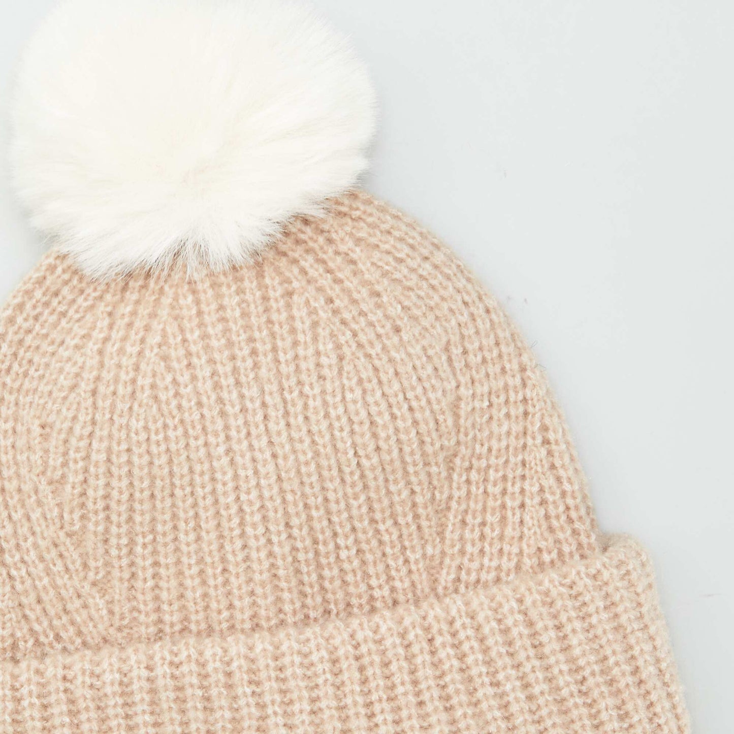 Ribbed knit bobble hat BROWN