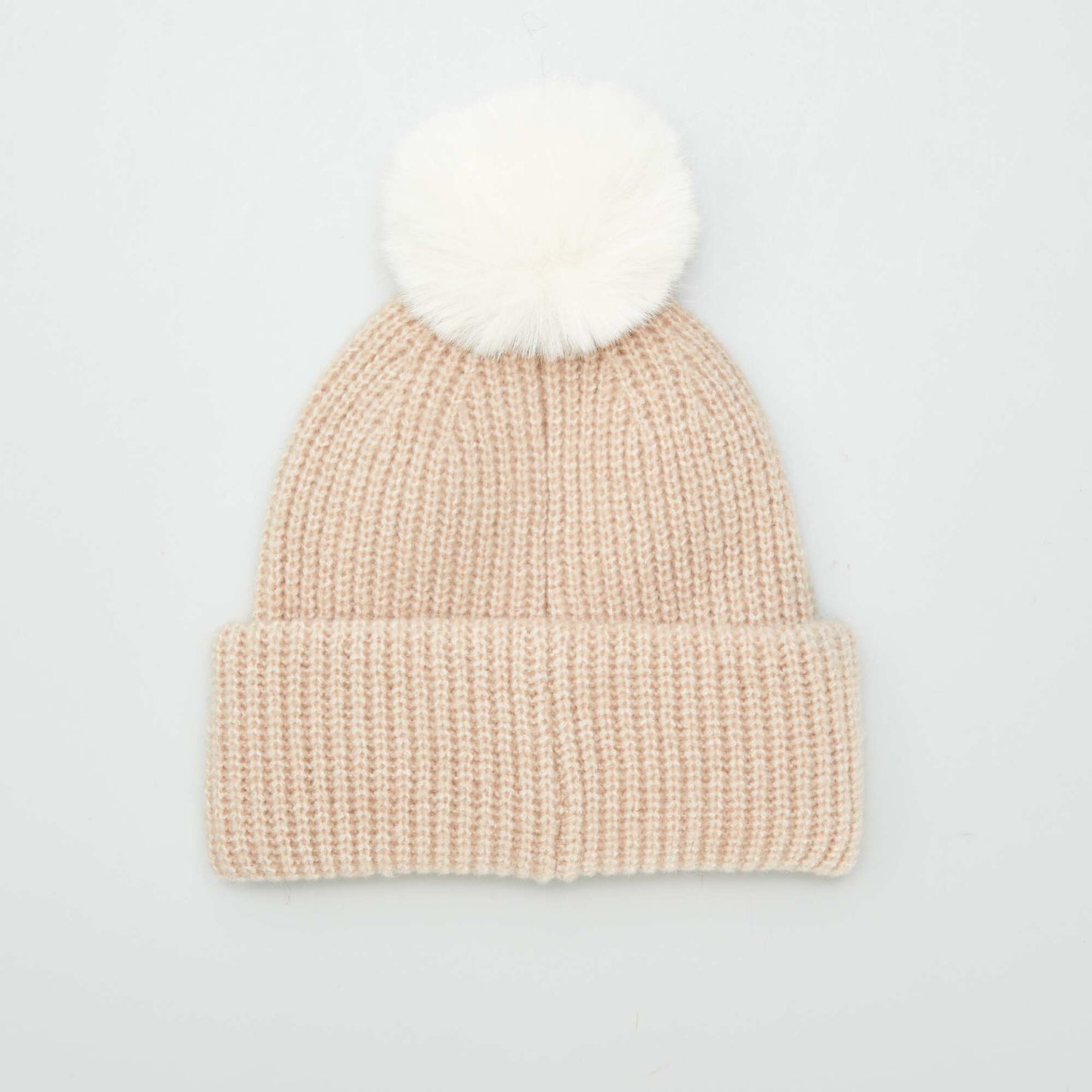 Ribbed knit bobble hat BROWN