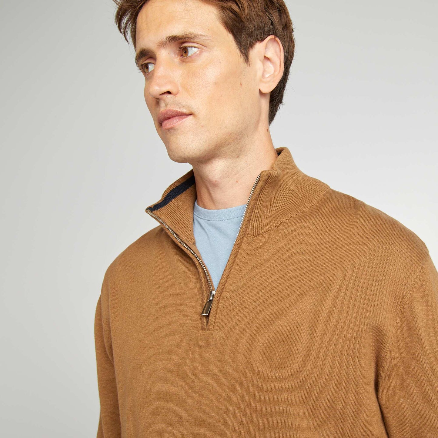 Jumper with high zip-up neckline BROWN