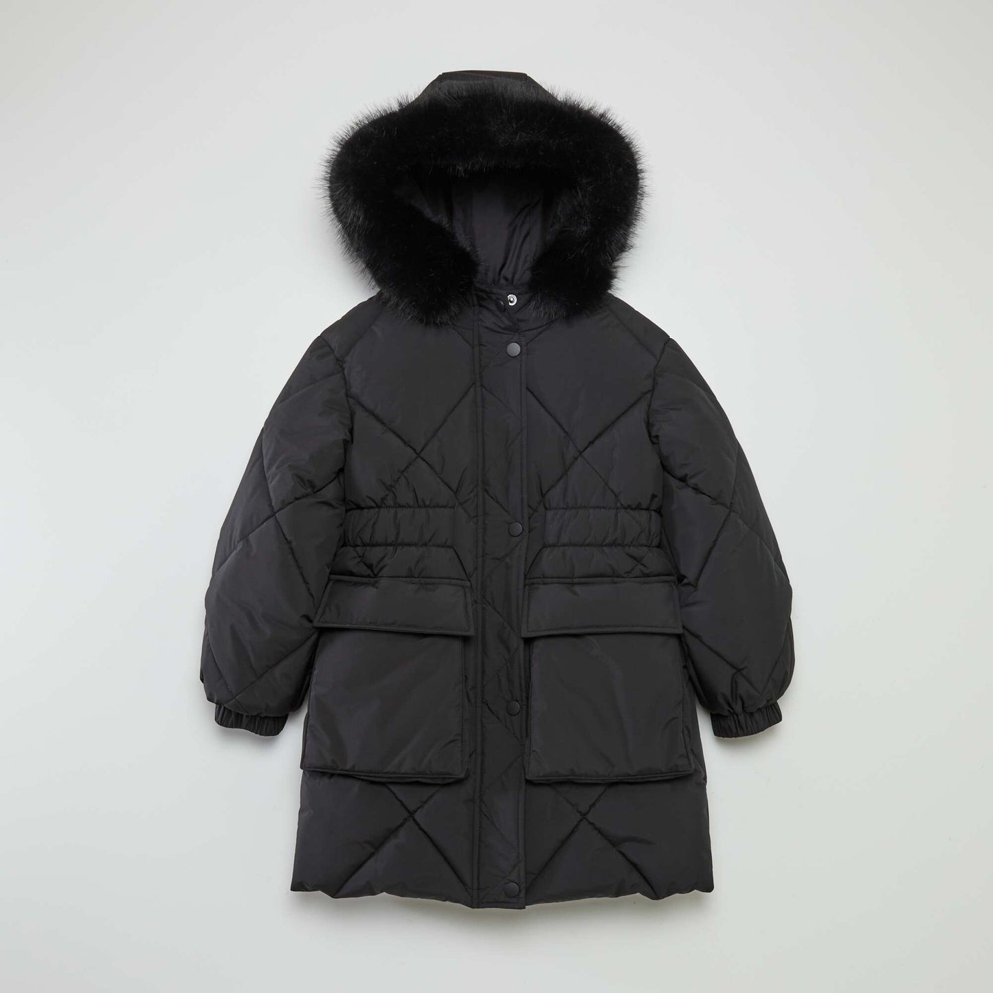 Long fleece-lined padded coat black