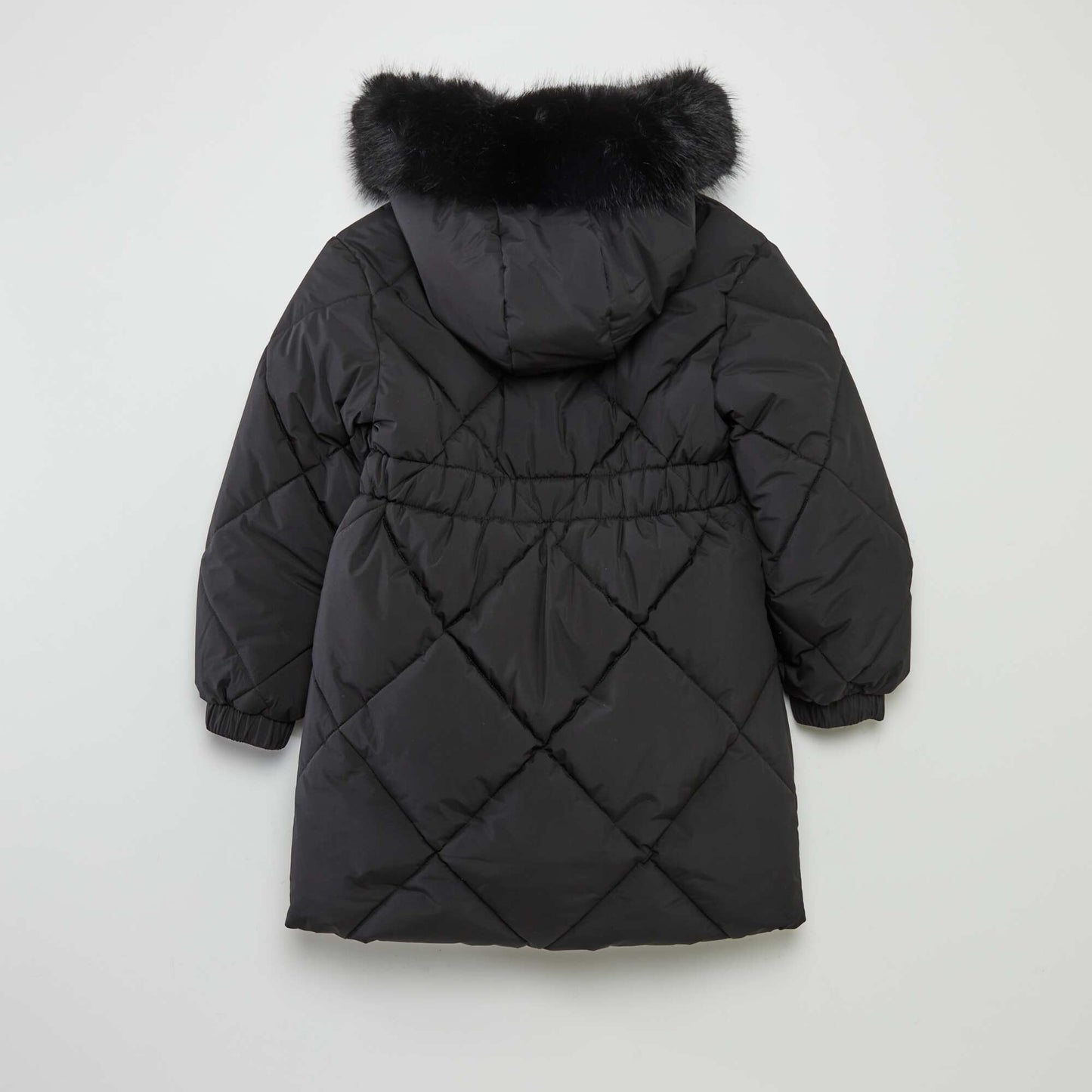 Long fleece-lined padded coat black