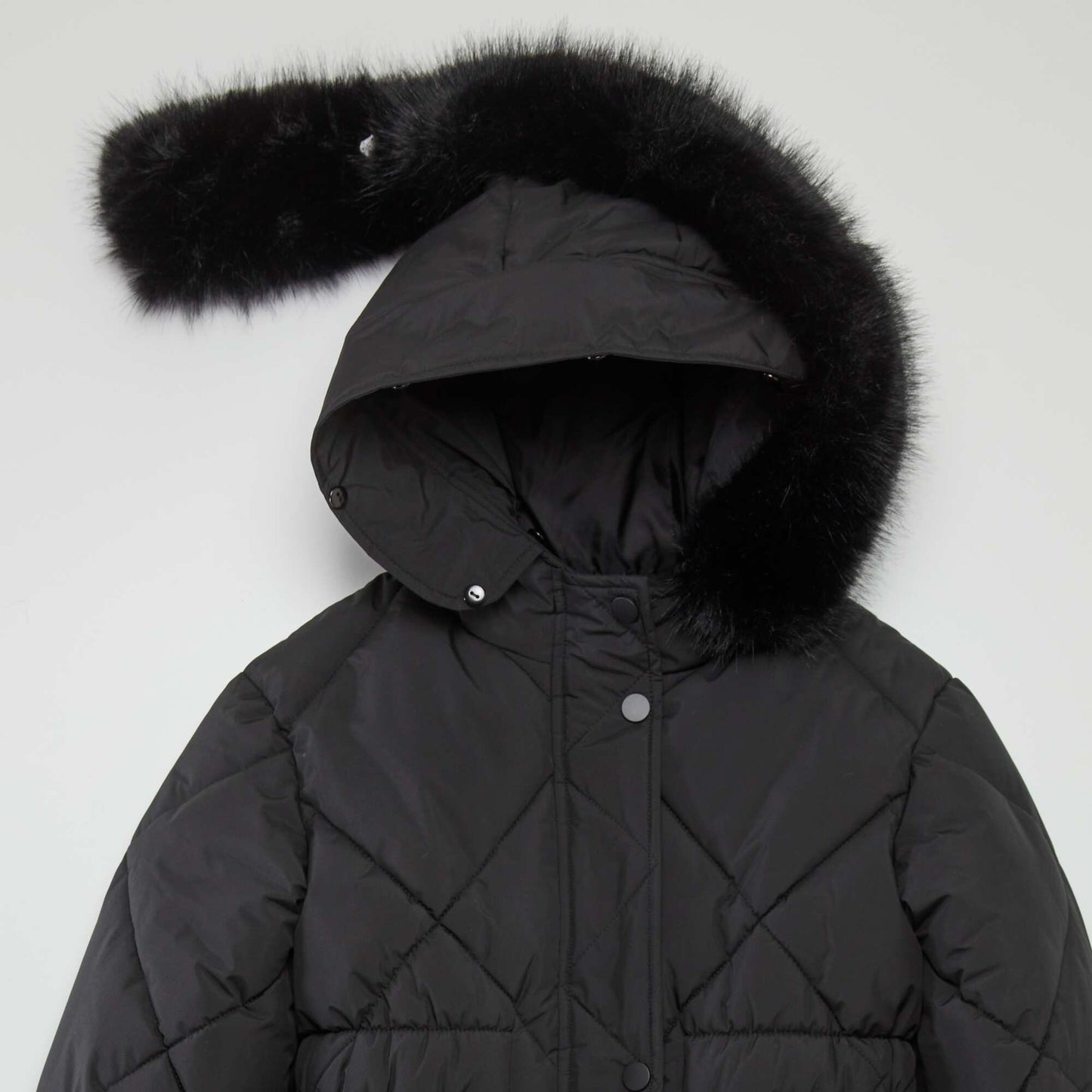 Long fleece-lined padded coat black