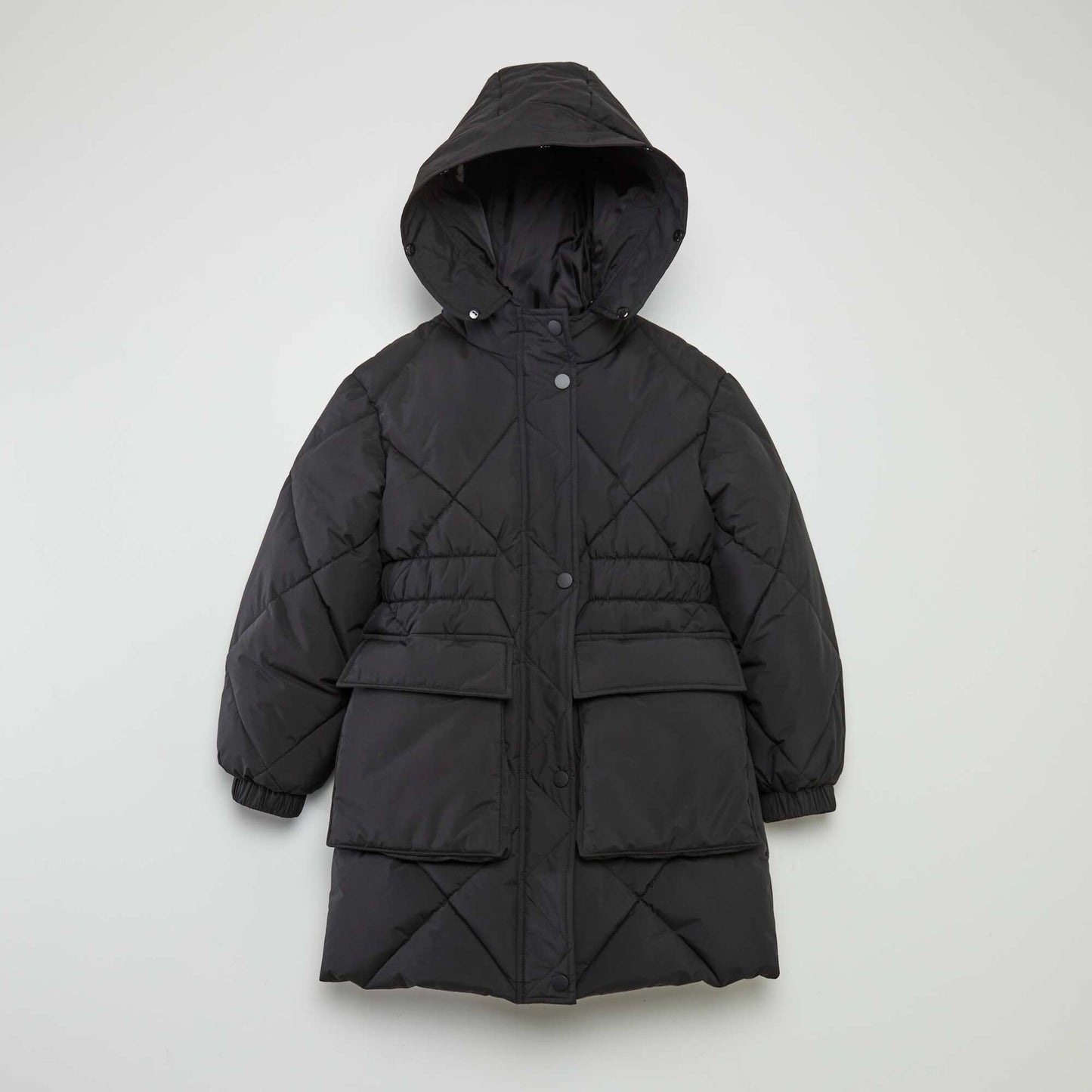 Long fleece-lined padded coat black