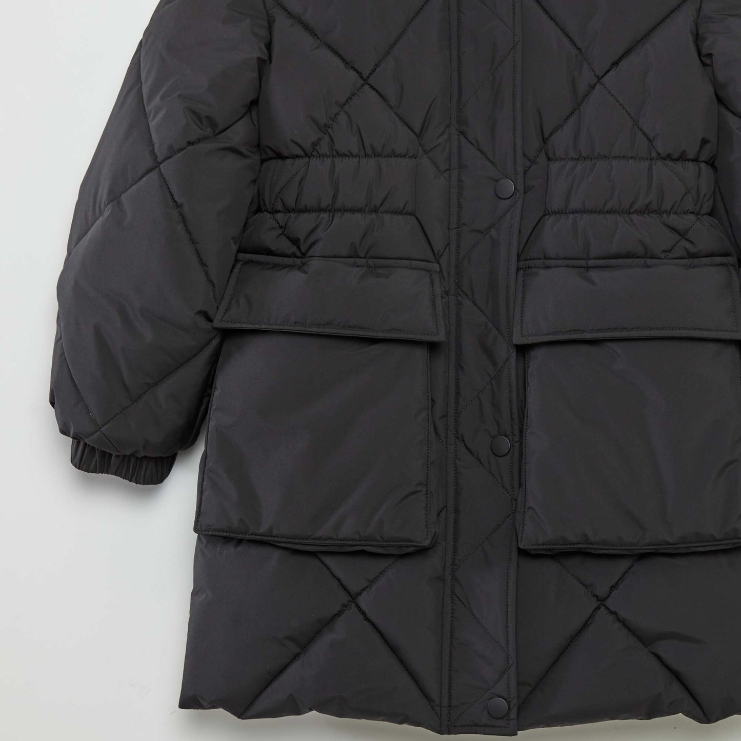 Long fleece-lined padded coat black